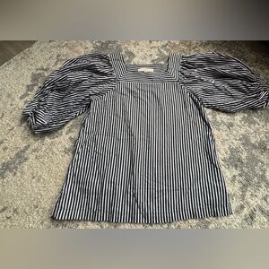 LOFT Black and White Striped Blouse
